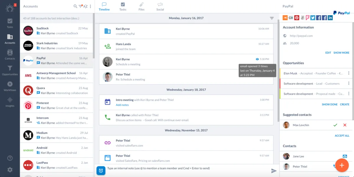 Interface Salesflare: image, ergonomie, alternatives