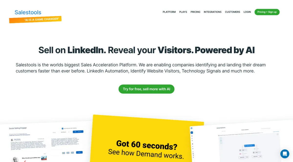 Interface Salestools.io : fonctionnalités, prix, alternatives