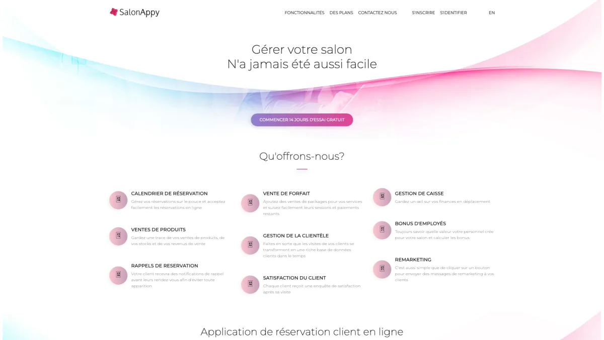 Interface SalonAppy : fonctionnalités, prix, alternatives