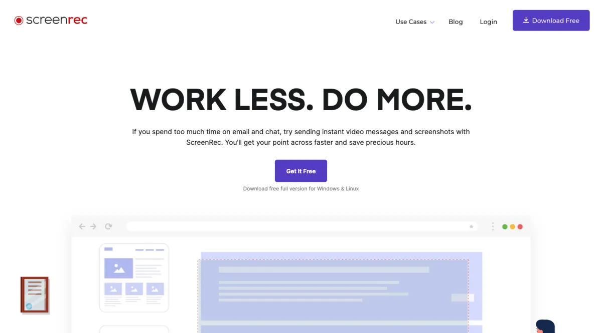 Interface ScreenRec : fonctionnalités, prix, alternatives
