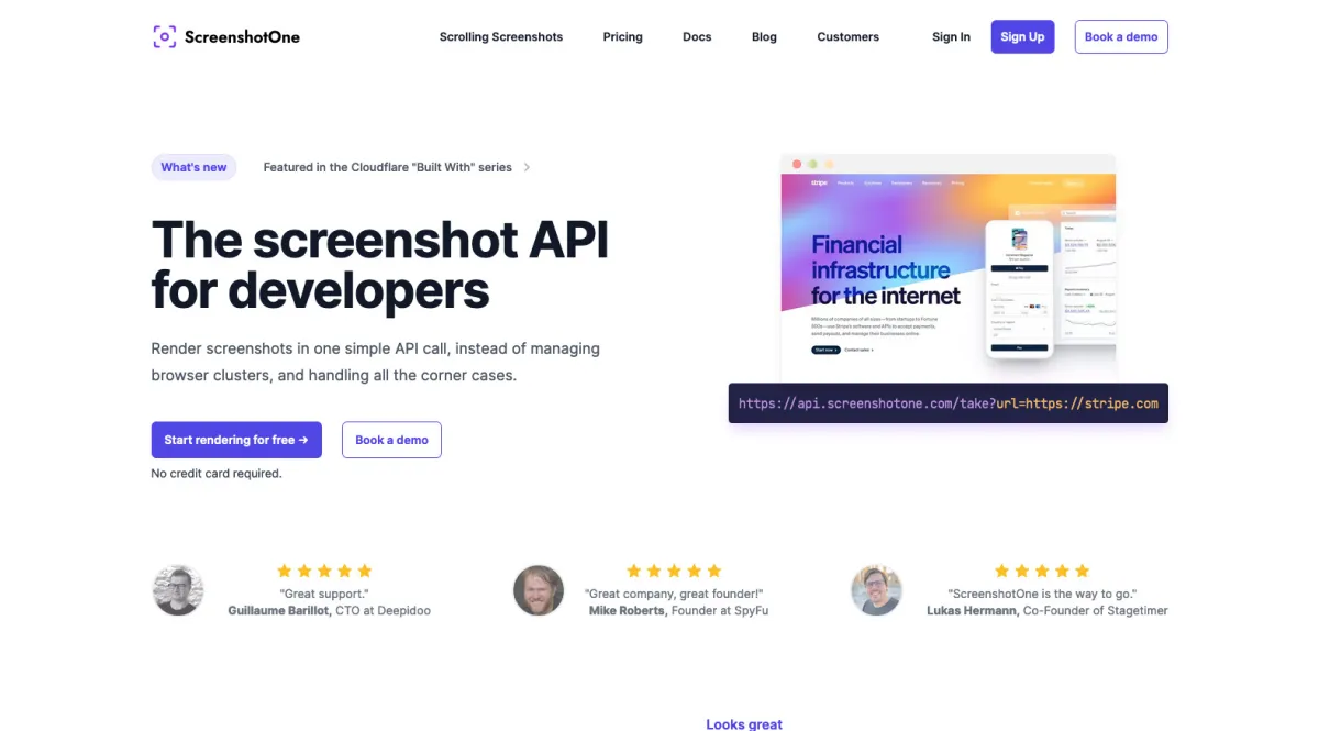 Interface ScreenshotOne : fonctionnalités, prix, alternatives