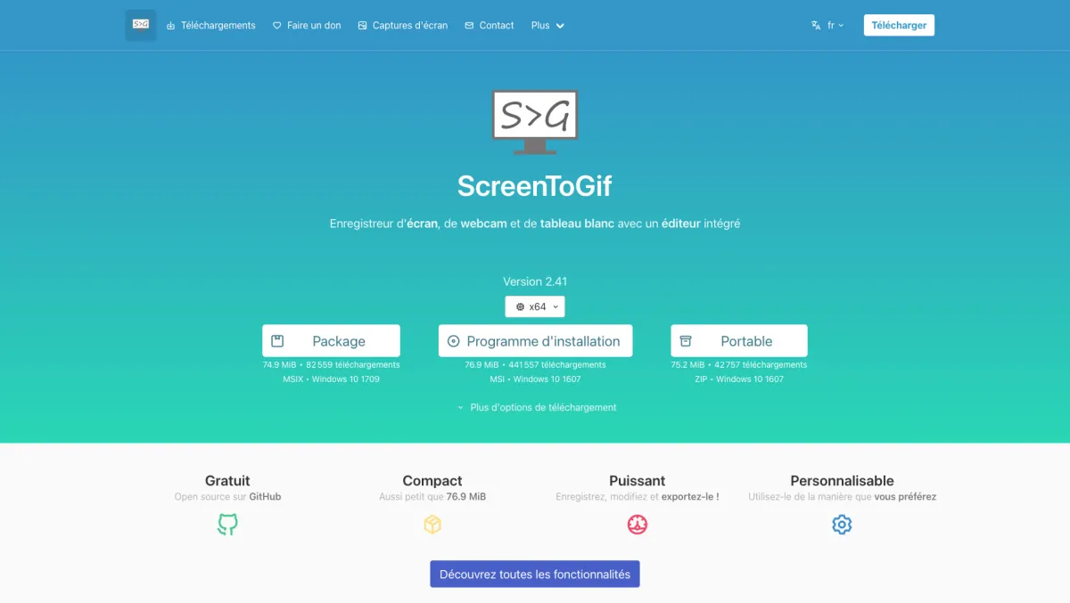 Interface ScreenToGif : fonctionnalités, prix, alternatives