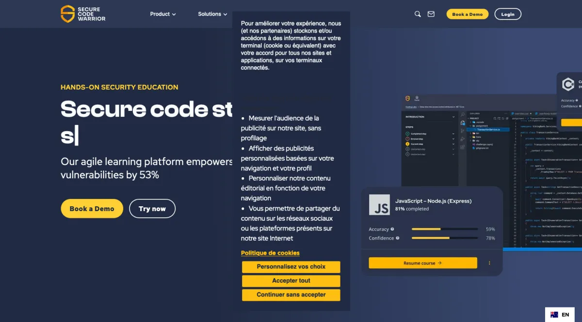 Interface Secure Code Warrior : fonctionnalités, prix, alternatives Interface Secure Code Warrior : fonctionnalités, prix, alternatives