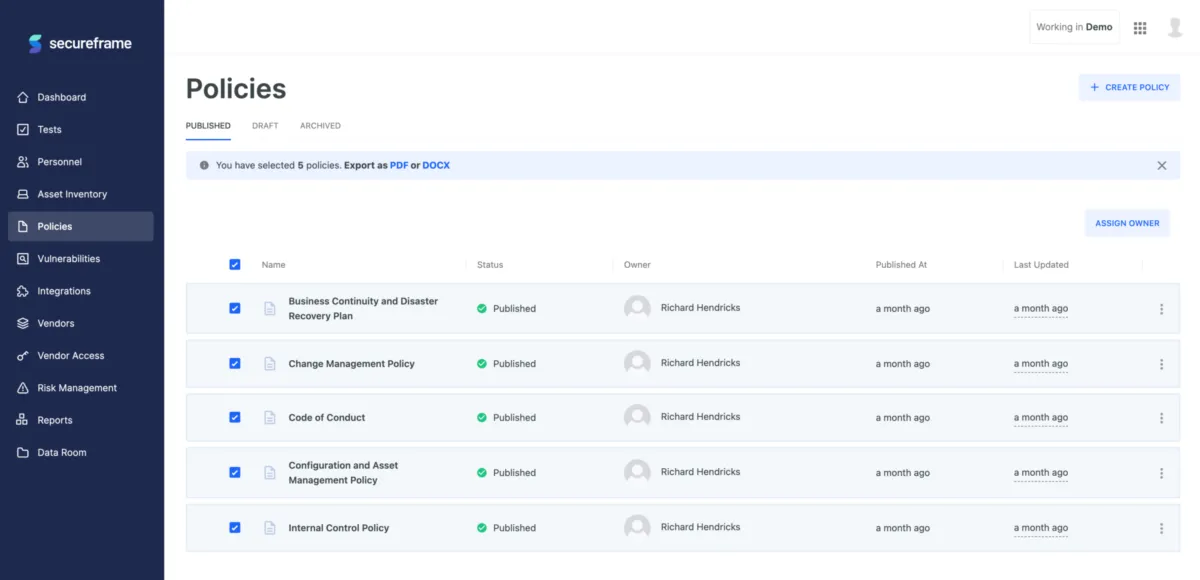 Interface Secureframe: fonctionnalités, prix, alternatives