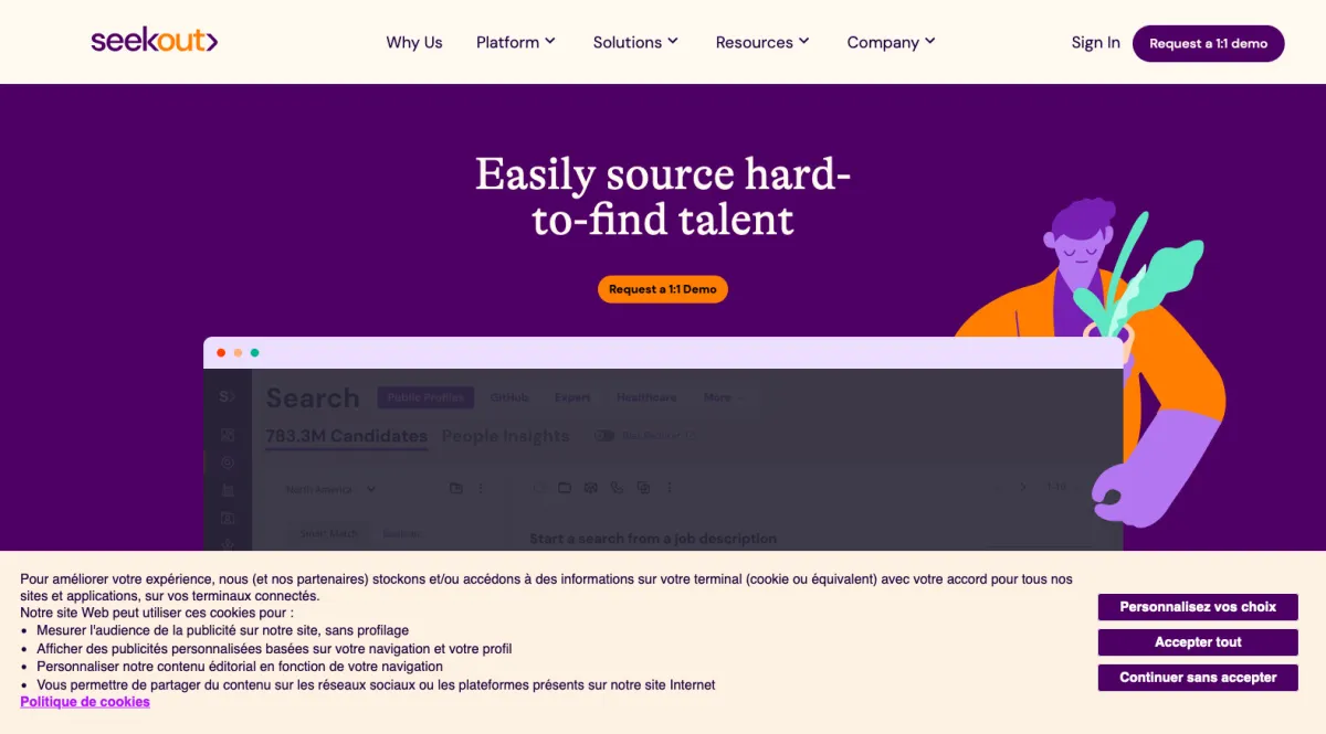 Interface SeekOut : fonctionnalités, prix, alternatives