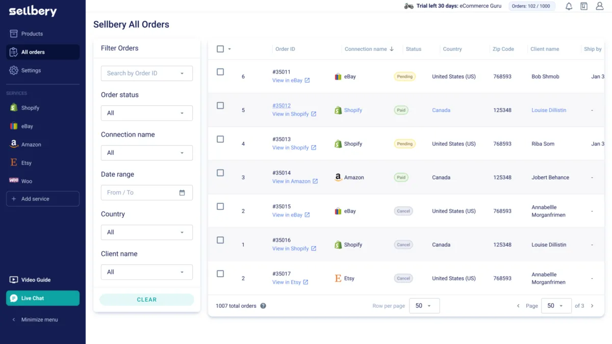 Interface Sellbery: fonctionnalités, prix, alternatives