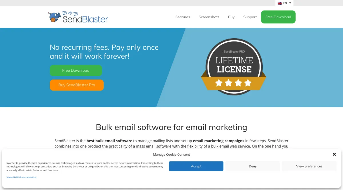 Interface Sendblaster : fonctionnalités, prix, alternatives