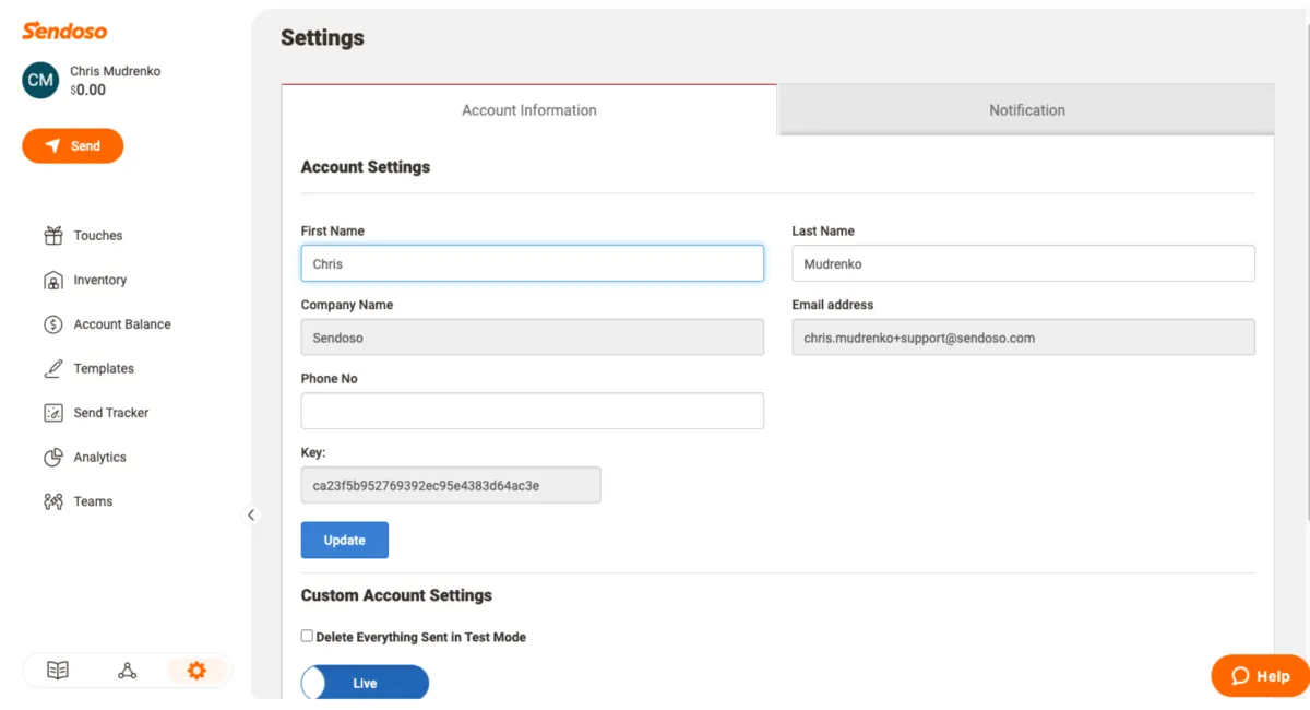 Interface Sendoso: fonctionnalités, prix, alternatives