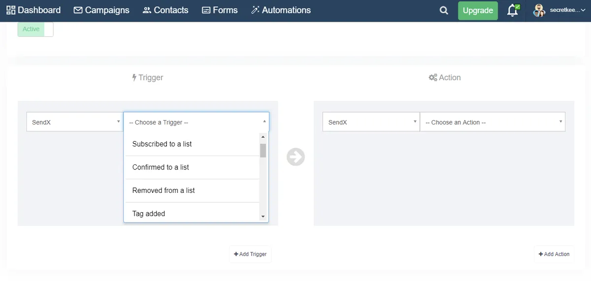 Interface SendX: fonctionnalités, prix, alternatives