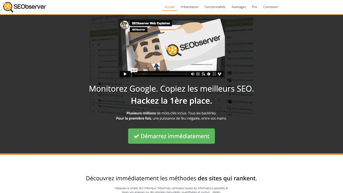 Interface Seobserver : fonctionnalités, prix, alternatives