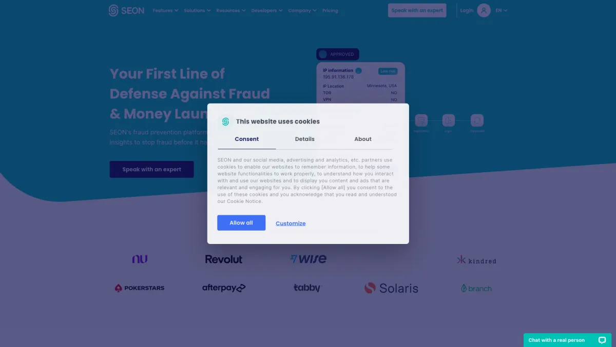 Interface SEON Sense Platform : fonctionnalités, prix, alternatives