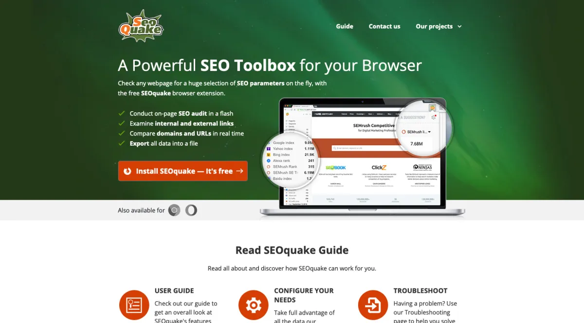 Interface Seoquake : fonctionnalités, prix, alternatives