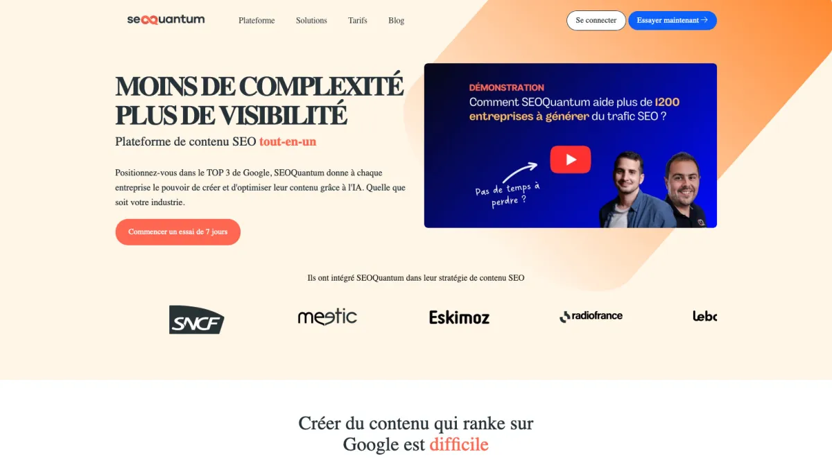 Interface SEOQuantum : fonctionnalités, prix, alternatives