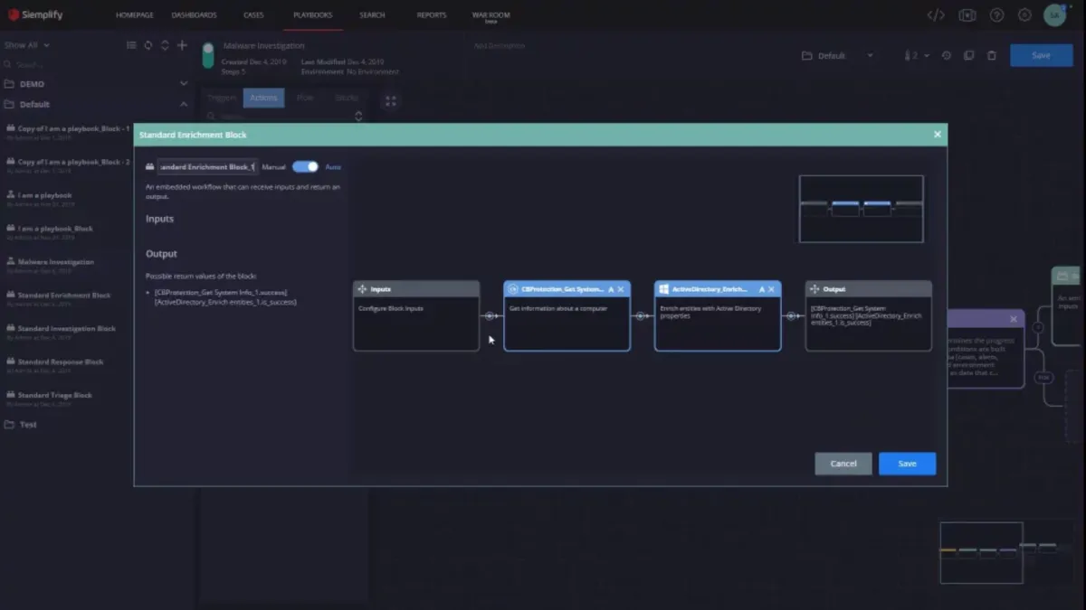 Interface Siemplify: fonctionnalités, prix, alternatives