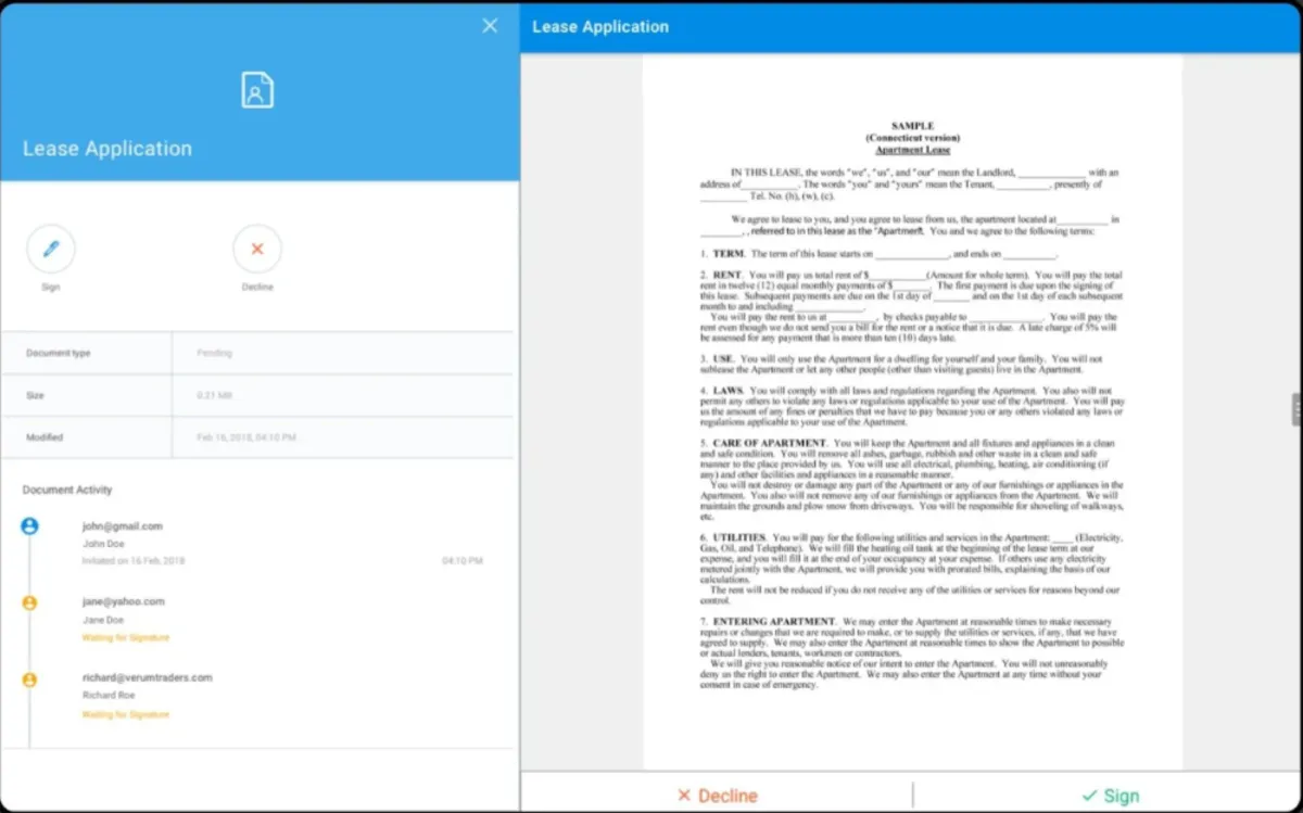 Interface SignEasy: image, ergonomie, alternatives