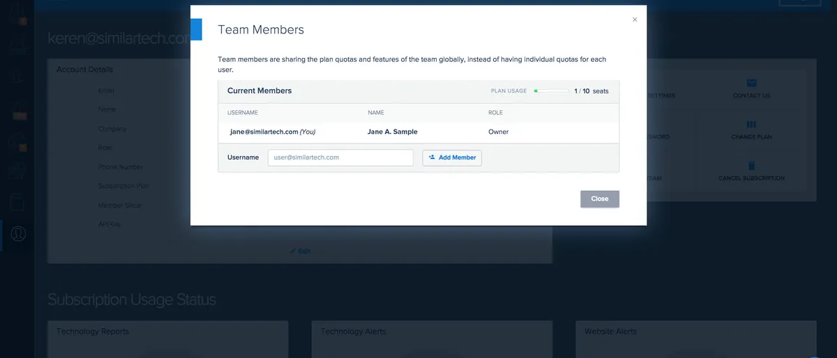 Interface SimilarTech: fonctionnalités, prix, alternatives