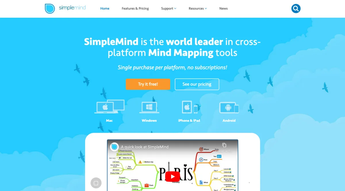 Interface SimpleMind : fonctionnalités, prix, alternatives