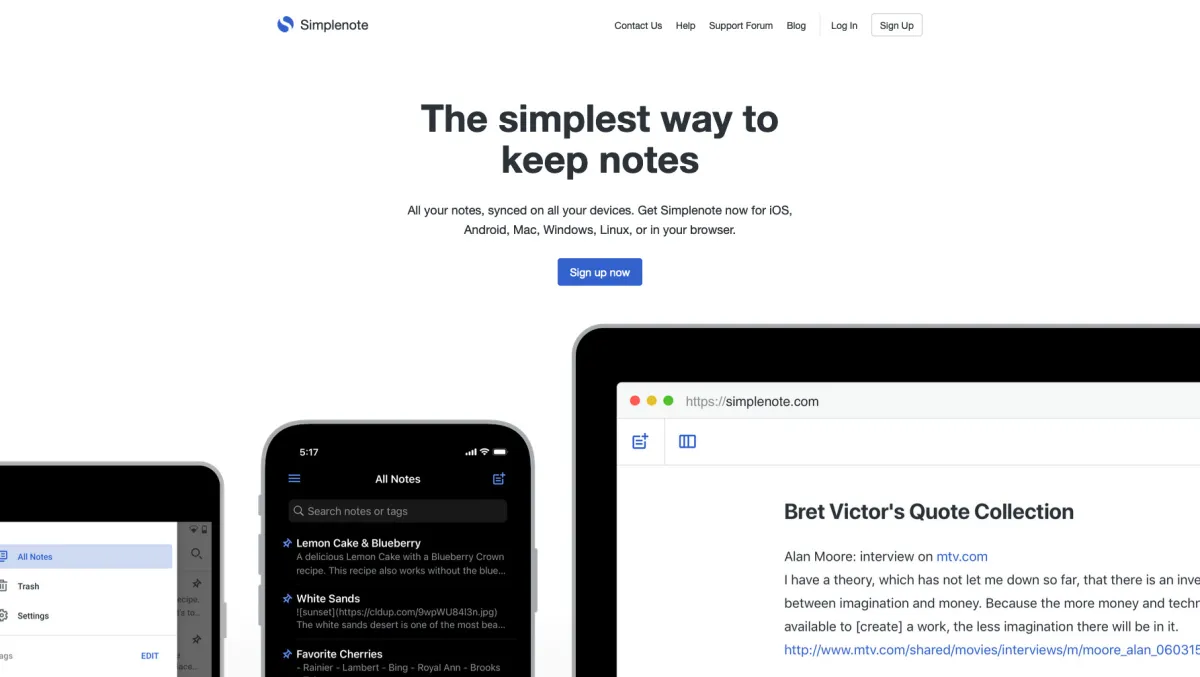 Interface SimpleNote : fonctionnalités, prix, alternatives