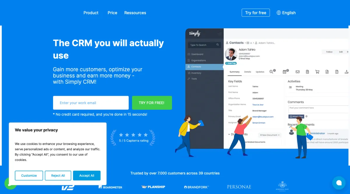 Interface Simply CRM : image, ergonomie, alternatives
