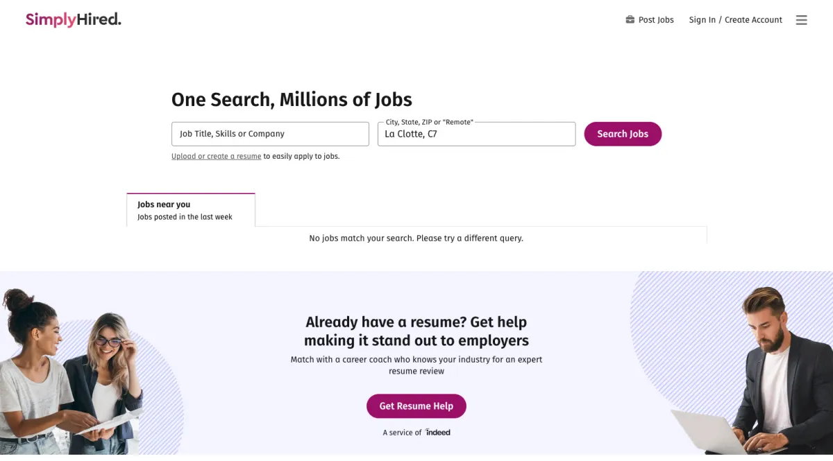 Interface SimplyHired : fonctionnalités, prix, alternatives
