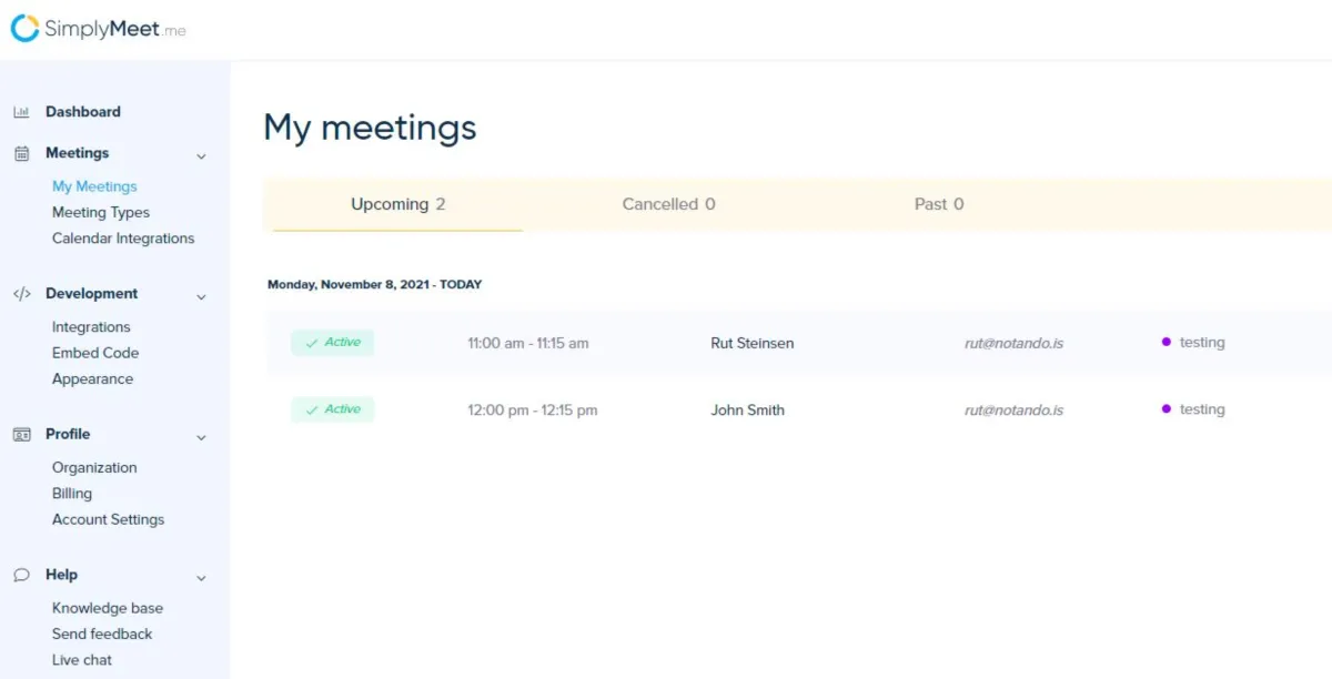 Interface SimplyMeet.me: fonctionnalités, prix, alternatives