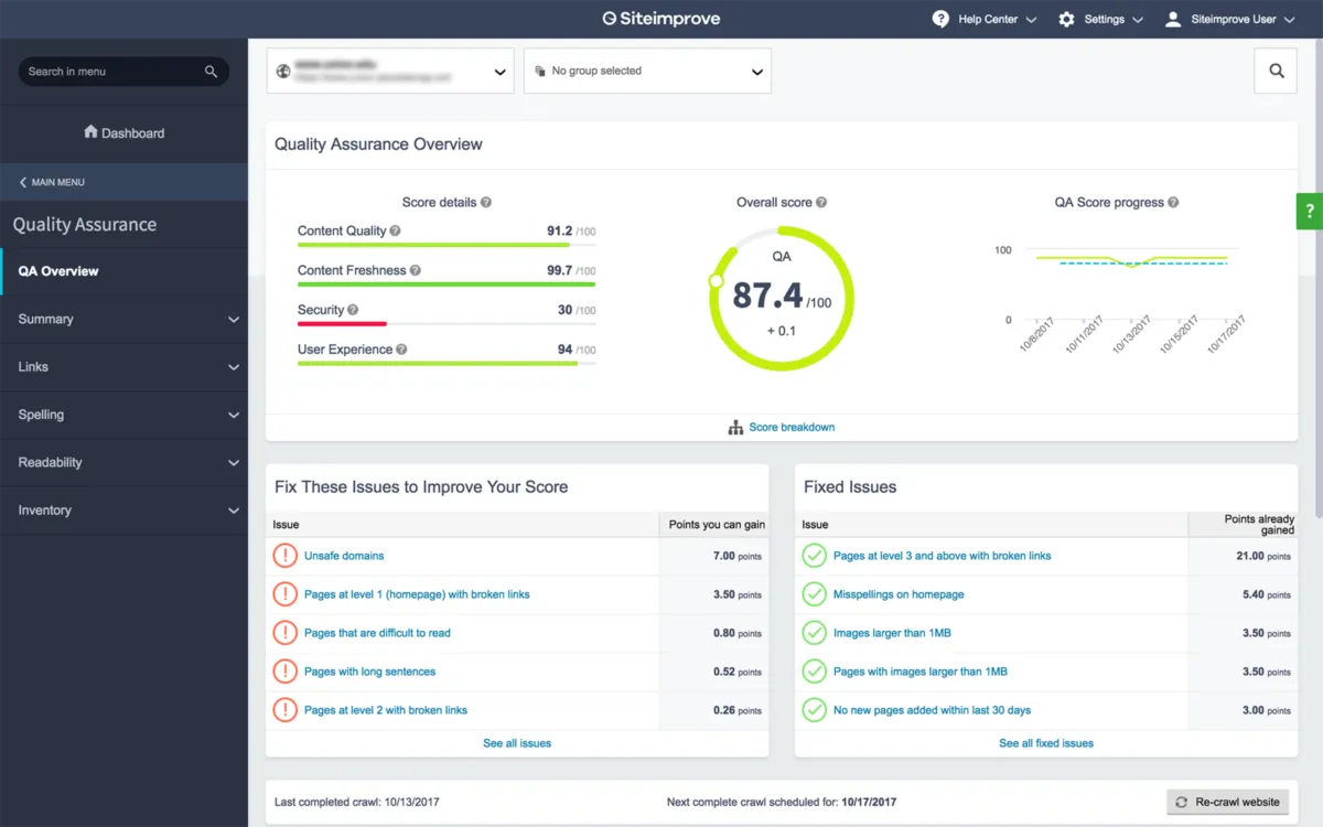 Interface Siteimprove: image, ergonomie, alternatives