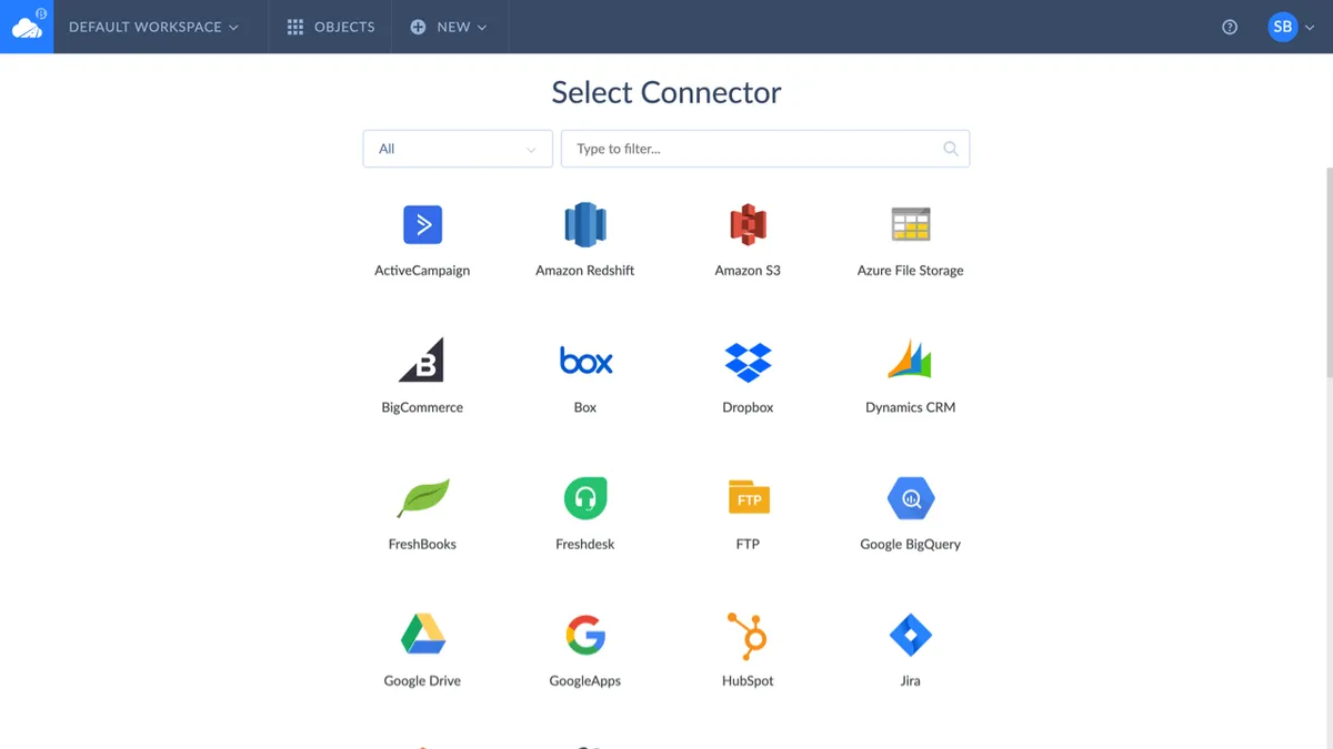 Interface Skyvia: fonctionnalités, prix, alternatives