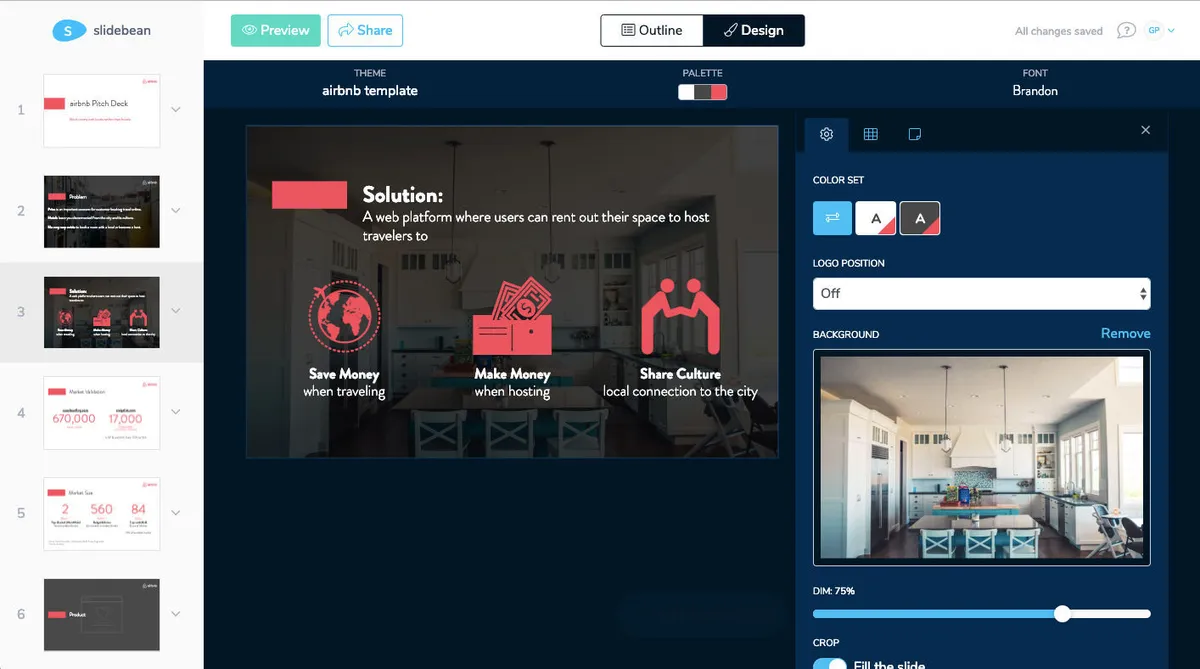 Interface Slidebean: fonctionnalités, prix, alternatives