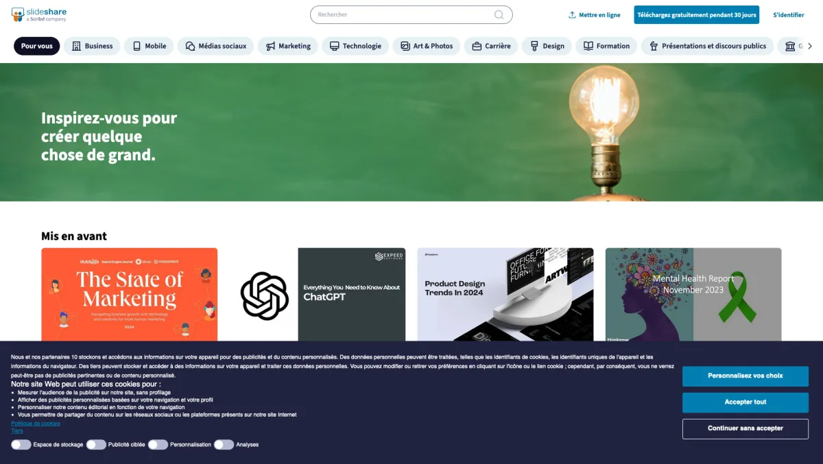 Interface SlideShare : fonctionnalités, prix, alternatives