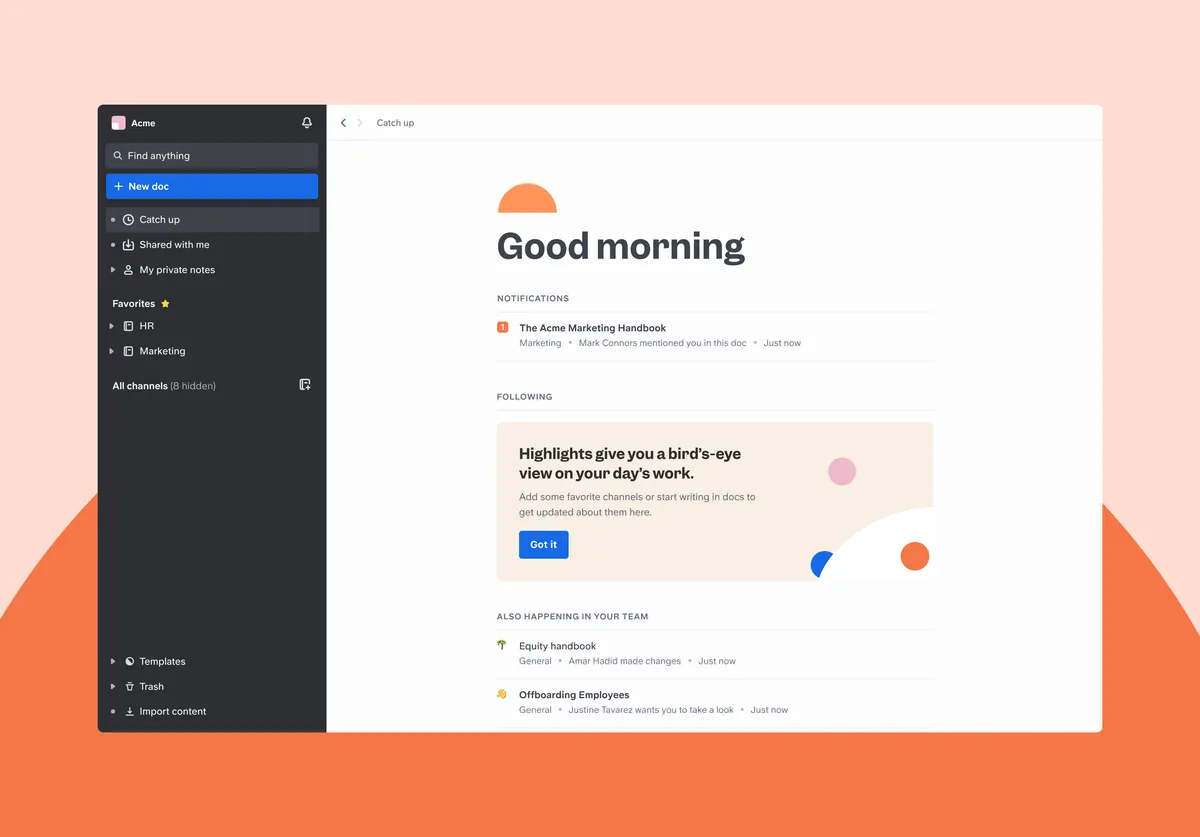 Interface Slite: fonctionnalités, prix, alternatives