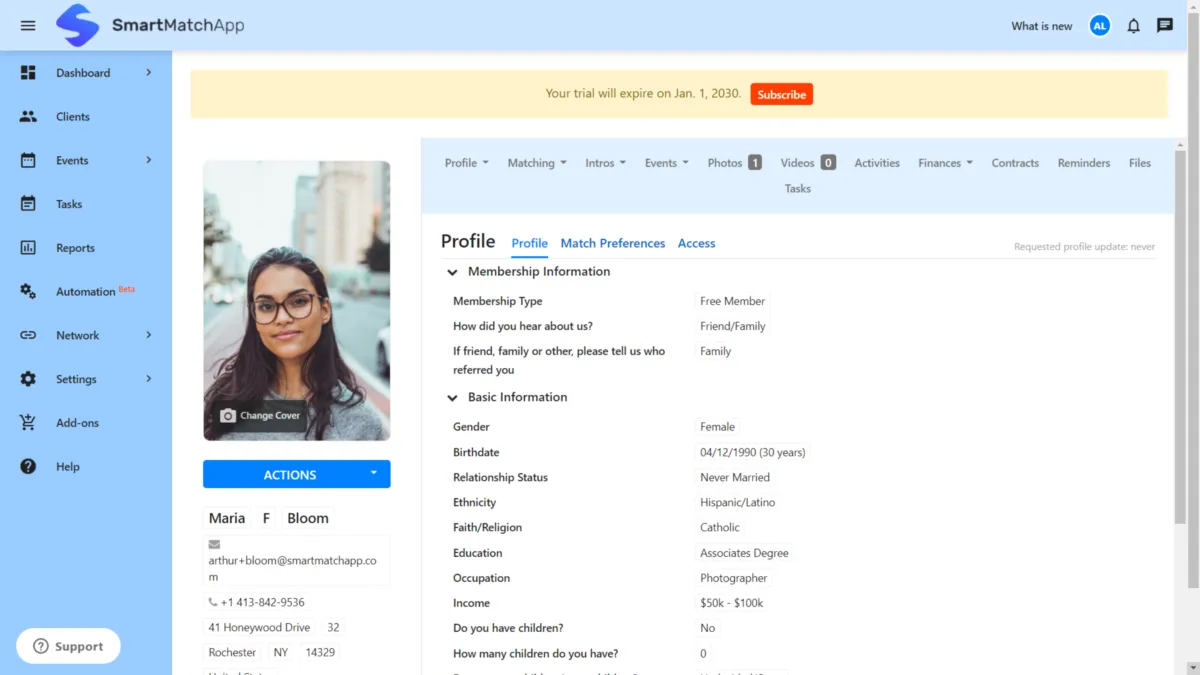 Interface SmartMatchApp: fonctionnalités, prix, alternatives