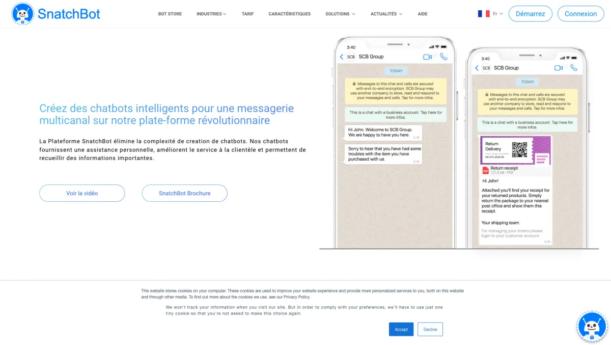Interface SnatchBot : fonctionnalités, prix, alternatives