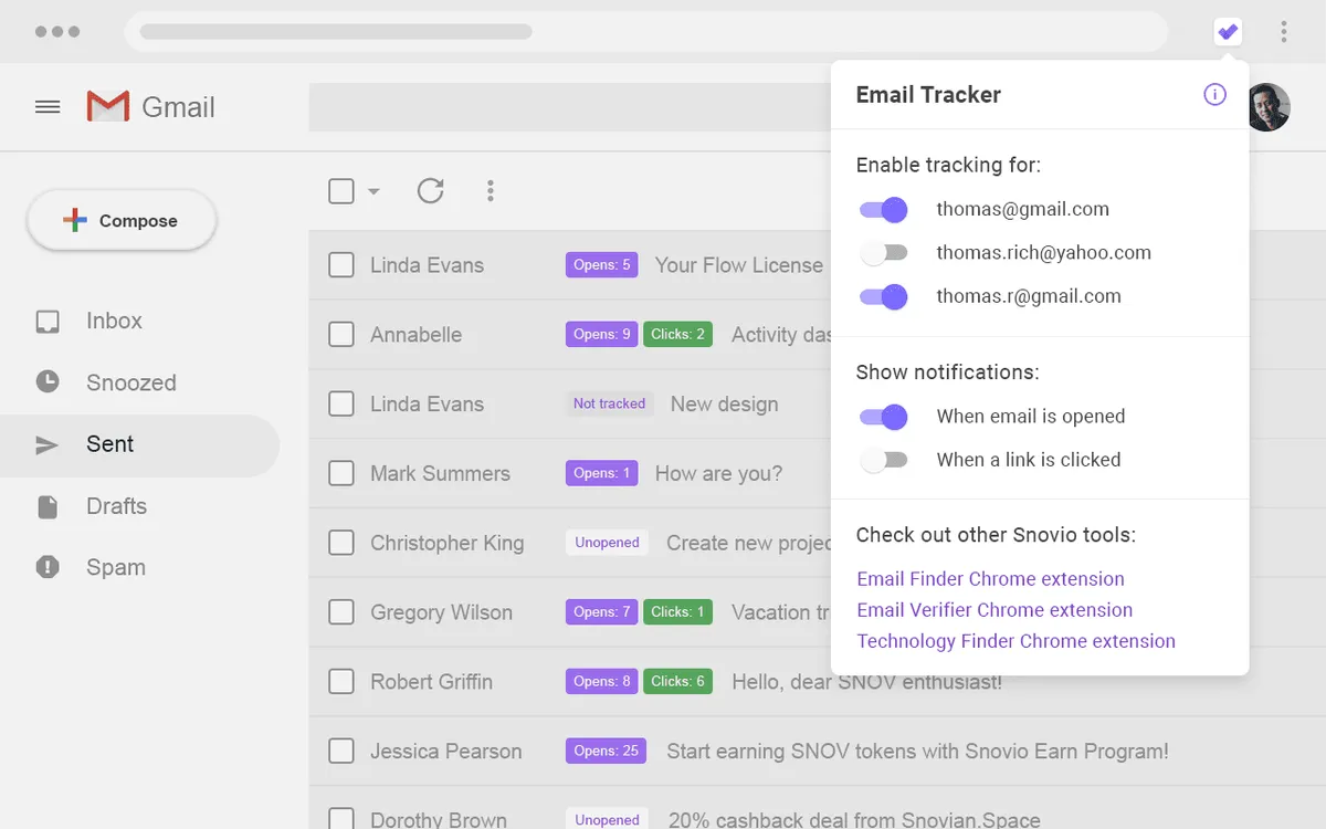 Interface Snov.io: image, ergonomie, alternatives