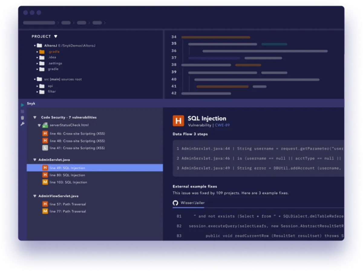 Interface Snyk: image, ergonomie, alternatives
