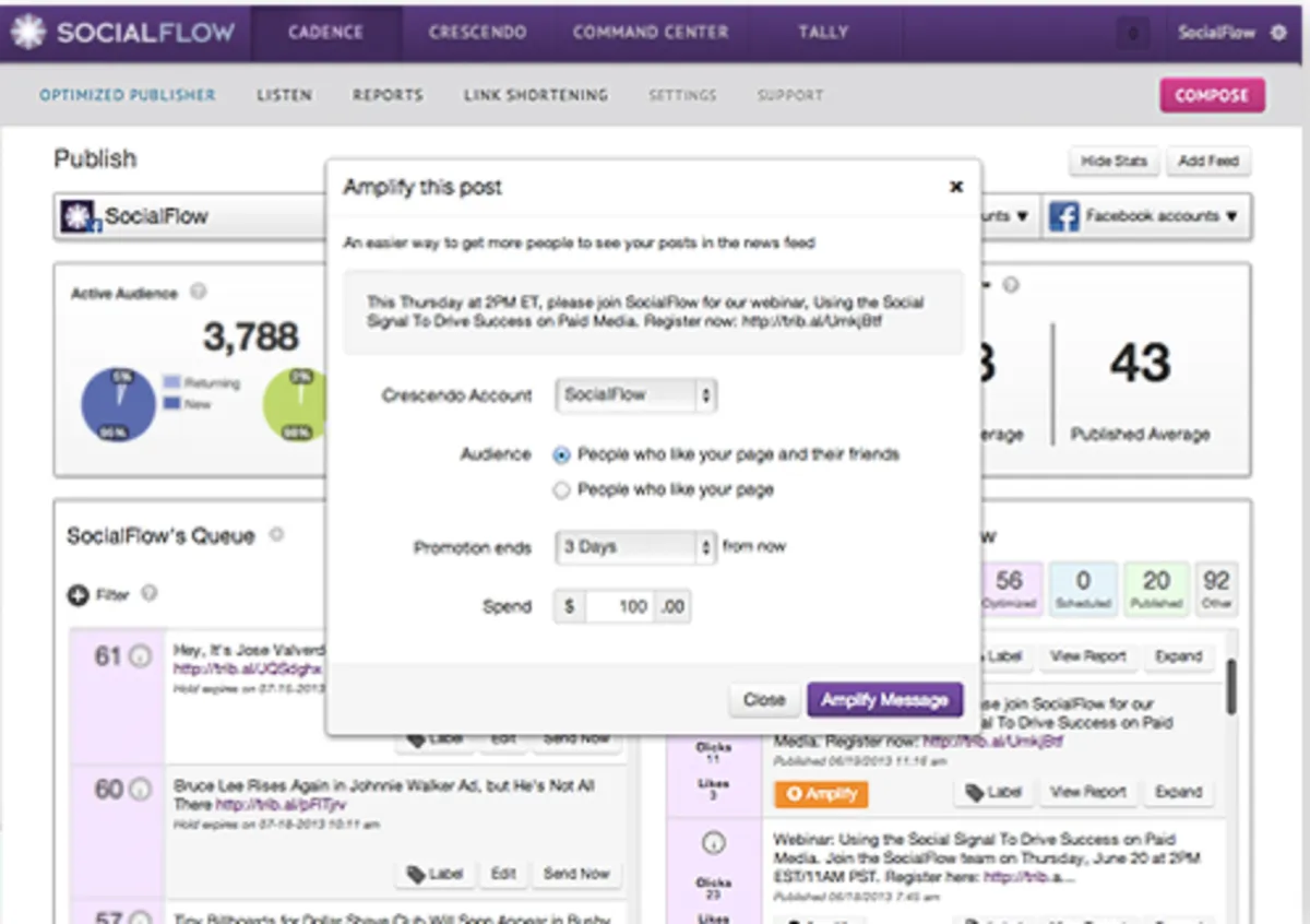 Interface SocialFlow: fonctionnalités, prix, alternatives Interface SocialFlow: fonctionnalités, prix, alternatives