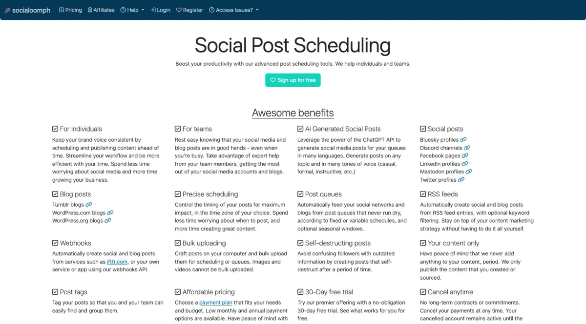 Interface SocialOomph : fonctionnalités, prix, alternatives