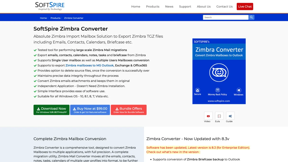 Interface SoftSpire Zimbra Converter : image, ergonomie, alternatives Interface SoftSpire Zimbra Converter : image, ergonomie, alternatives