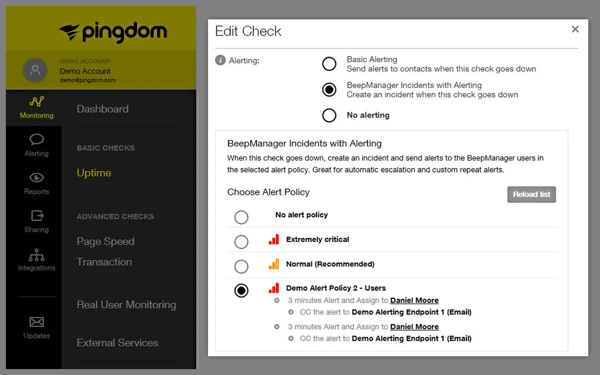 Interface SolarWinds Pingdom: fonctionnalités, prix, alternatives