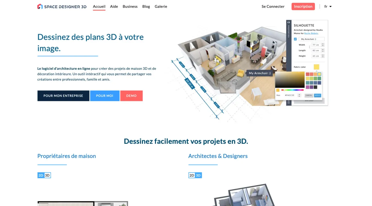 Interface Space Designer 3D : fonctionnalités, prix, alternatives