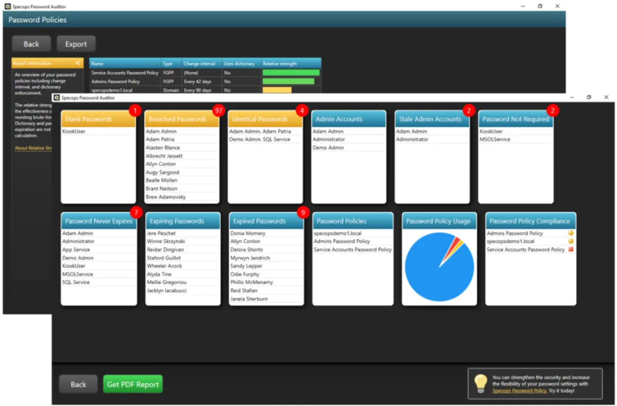 Interface Specops Password Auditor: image, ergonomie, alternatives Interface Specops Password Auditor: image, ergonomie, alternatives