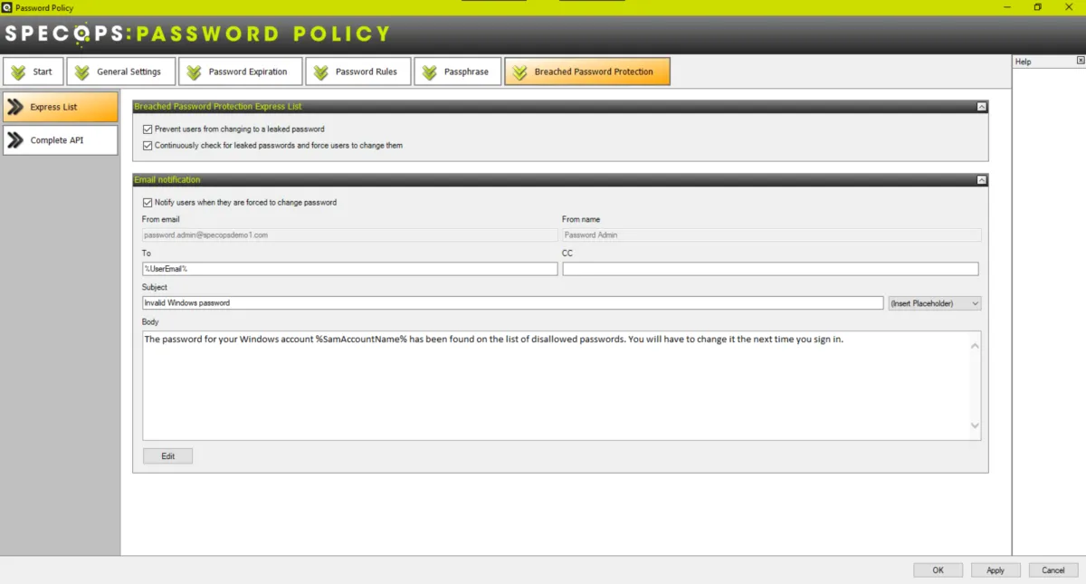 Interface Specops Password Policy: fonctionnalités, prix, alternatives