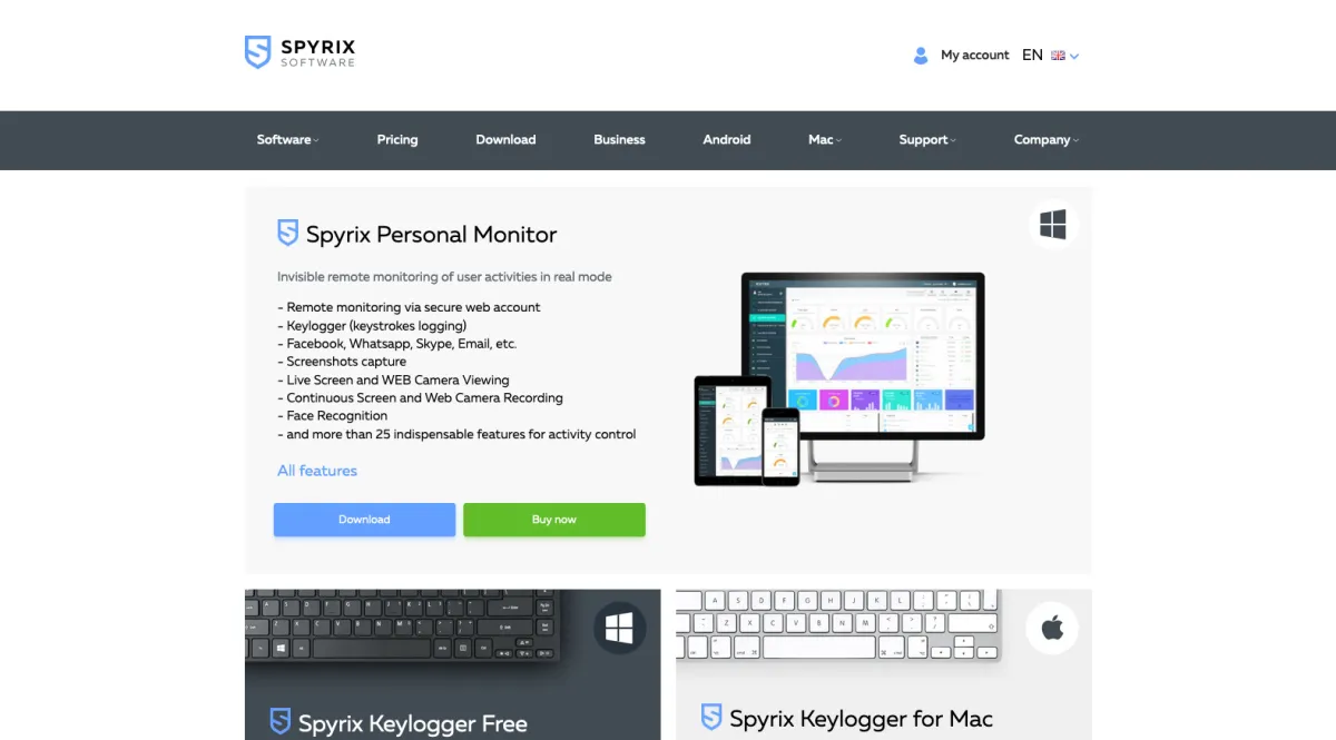 Interface Spyrix Employee Monitoring : fonctionnalités, prix, alternatives