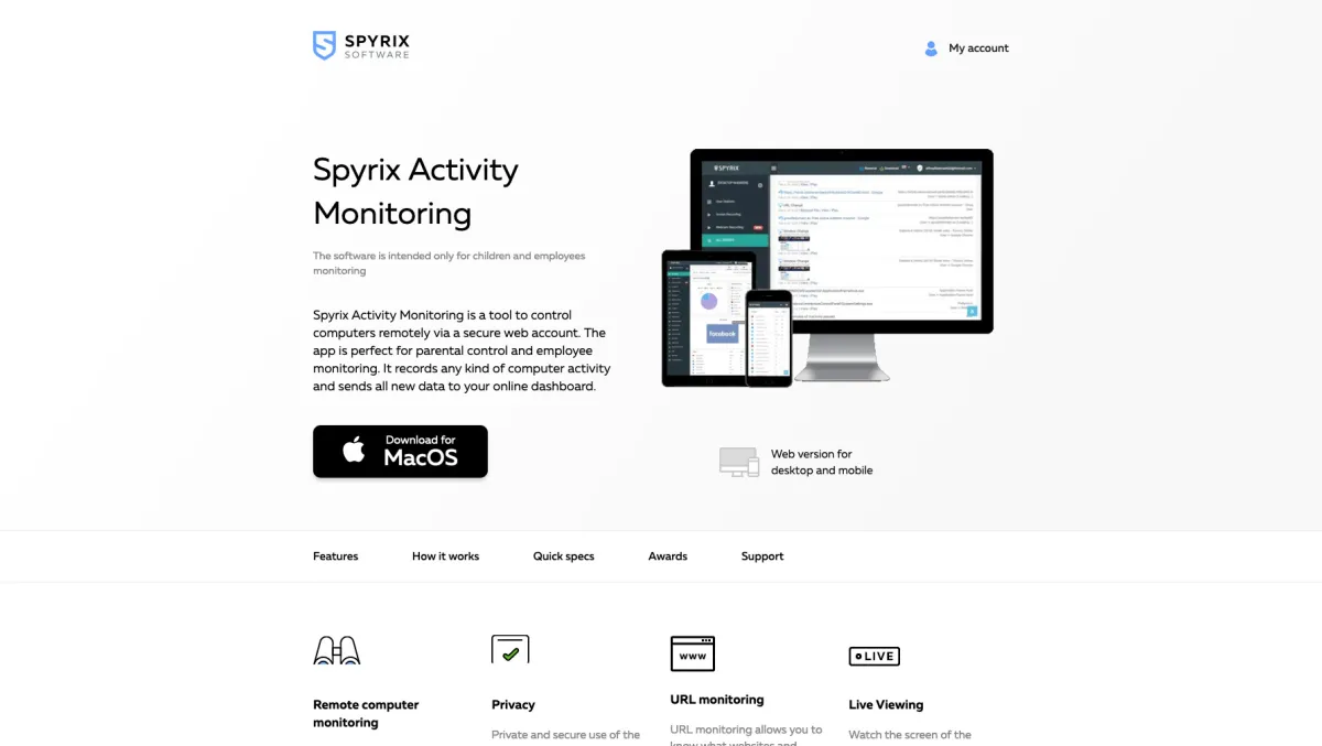 Interface Spyrix Keylogger Free : fonctionnalités, prix, alternatives