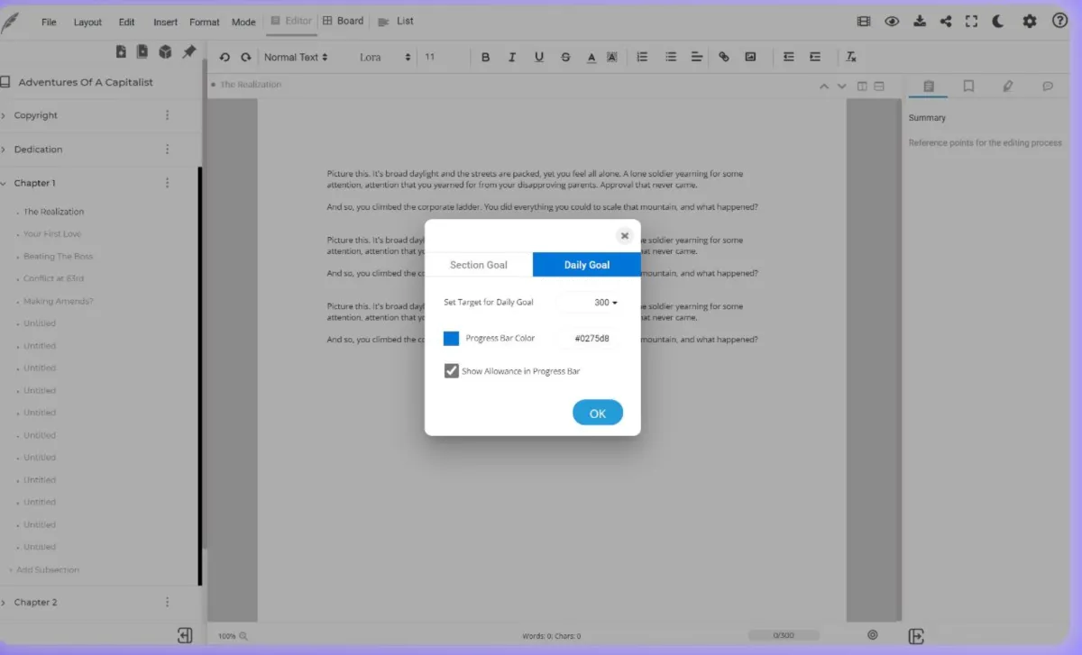 Interface Squibler: image, ergonomie, alternatives