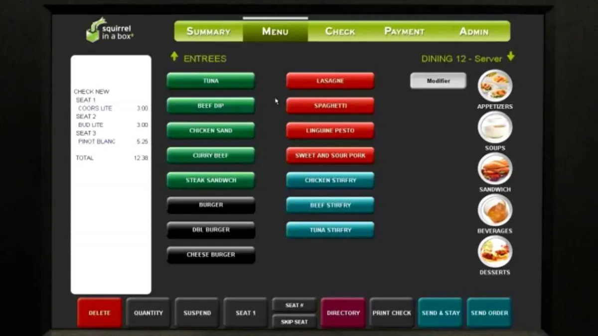 Interface Squirrel POS: fonctionnalités, prix, alternatives