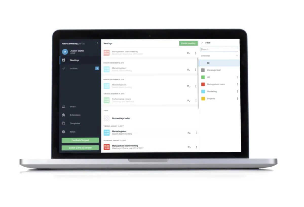 Interface Stratsys Meetings: fonctionnalités, prix, alternatives