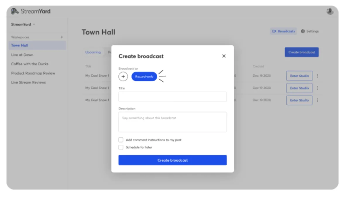 Interface Streamyard: fonctionnalités, prix, alternatives