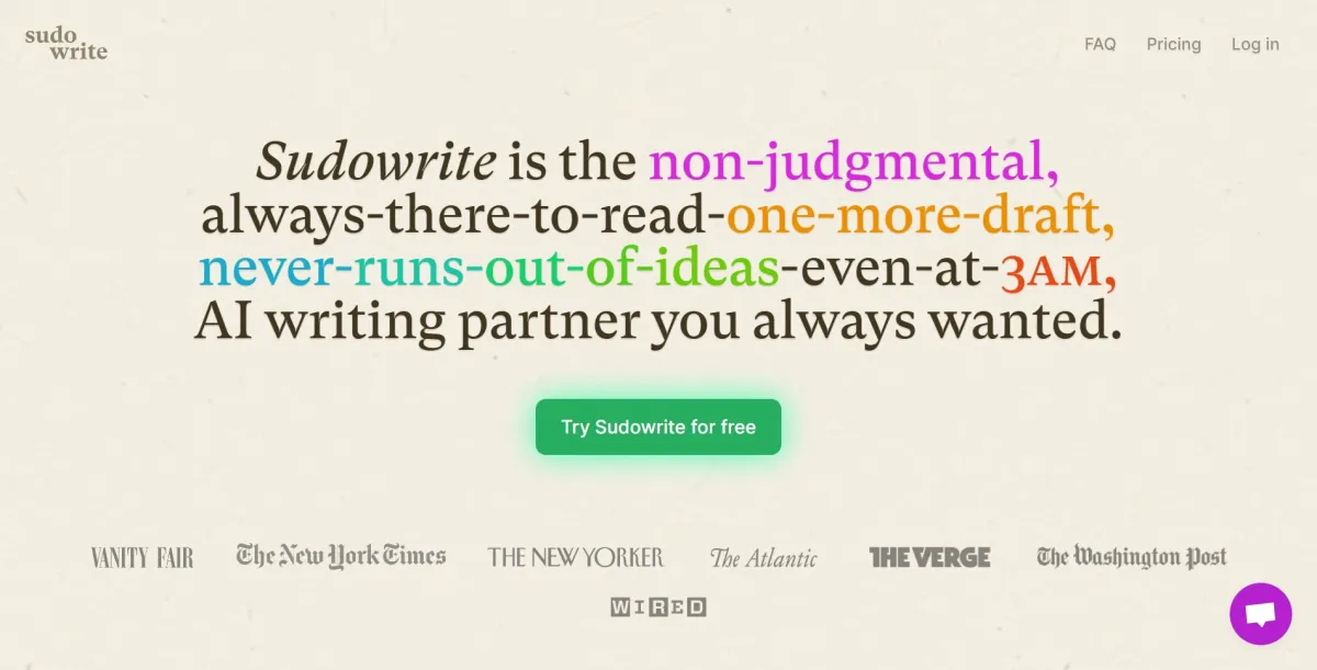 Sudowrite: avis sur le générateur de texte par IA (intelligence artificielle): fonctionnalités, avantages, inconvénients et tarifs