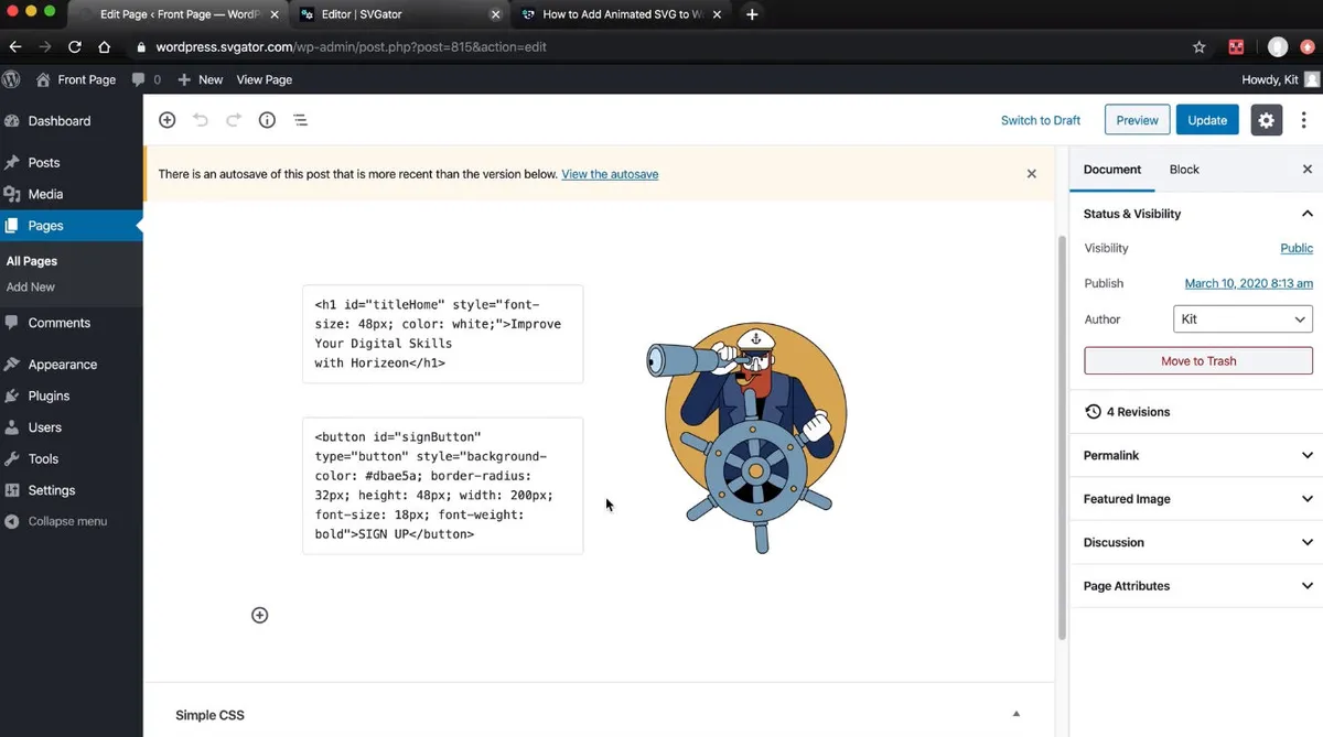 Interface SVGator: image, ergonomie, alternatives