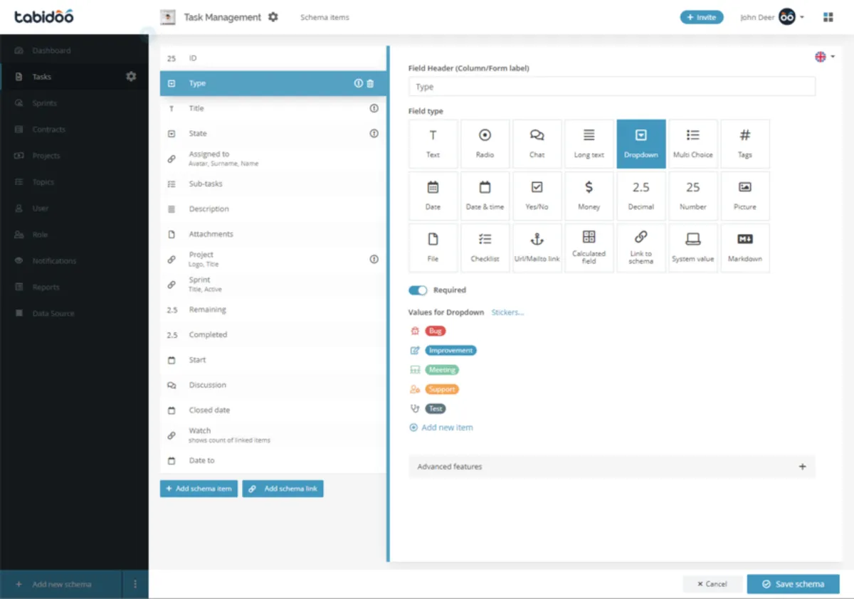 Interface Tabidoo: image, ergonomie, alternatives